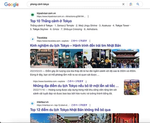 ベトナム語で「東京 景色」と検索した結果